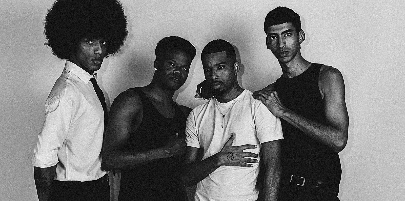 Four models, faces forward